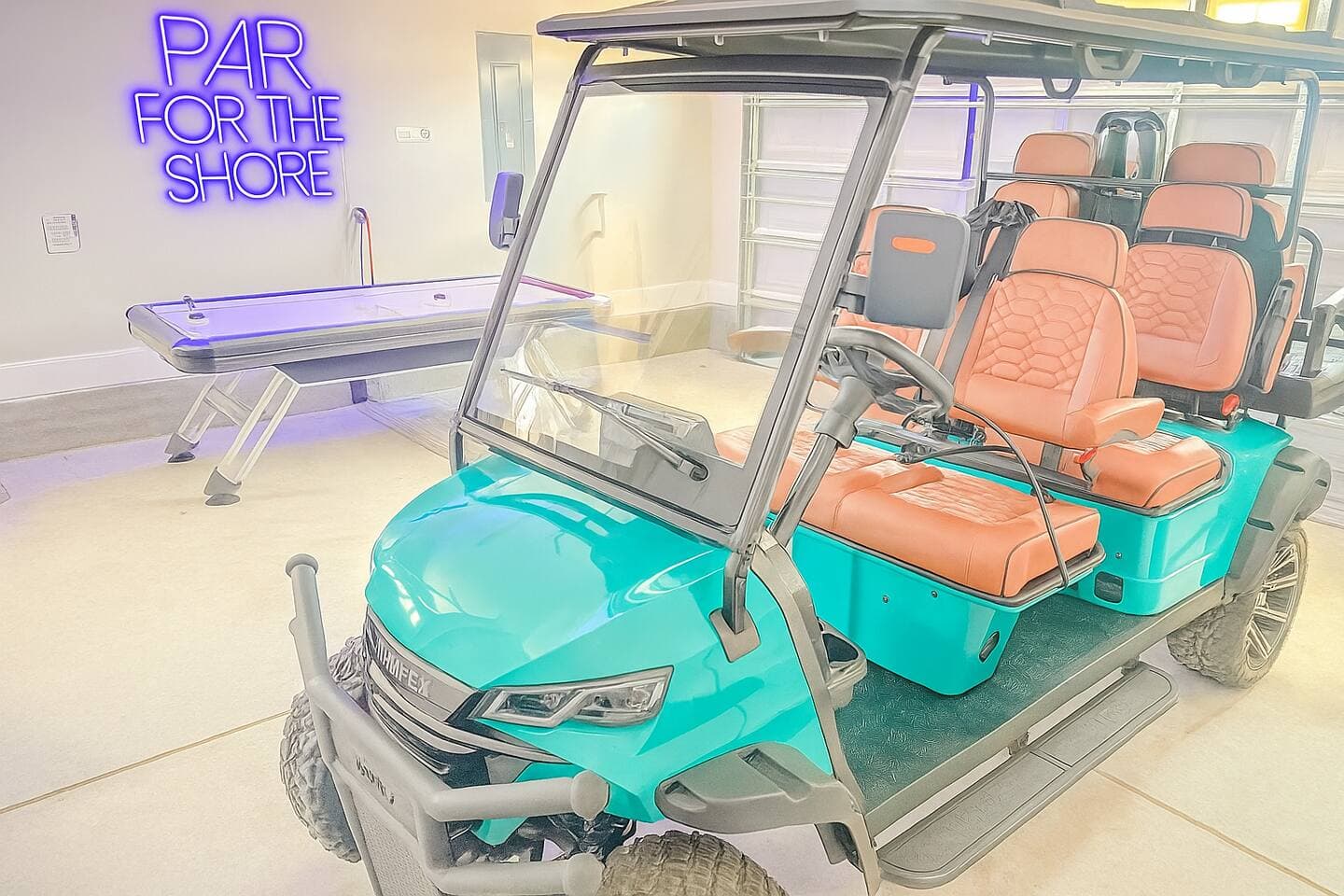 A complimentary golf cart is provided for beach access within one mile of the home, on roads 35 mph or less, during daylight hours. Rental agreement and ID verification required before check-in and golf cart use.