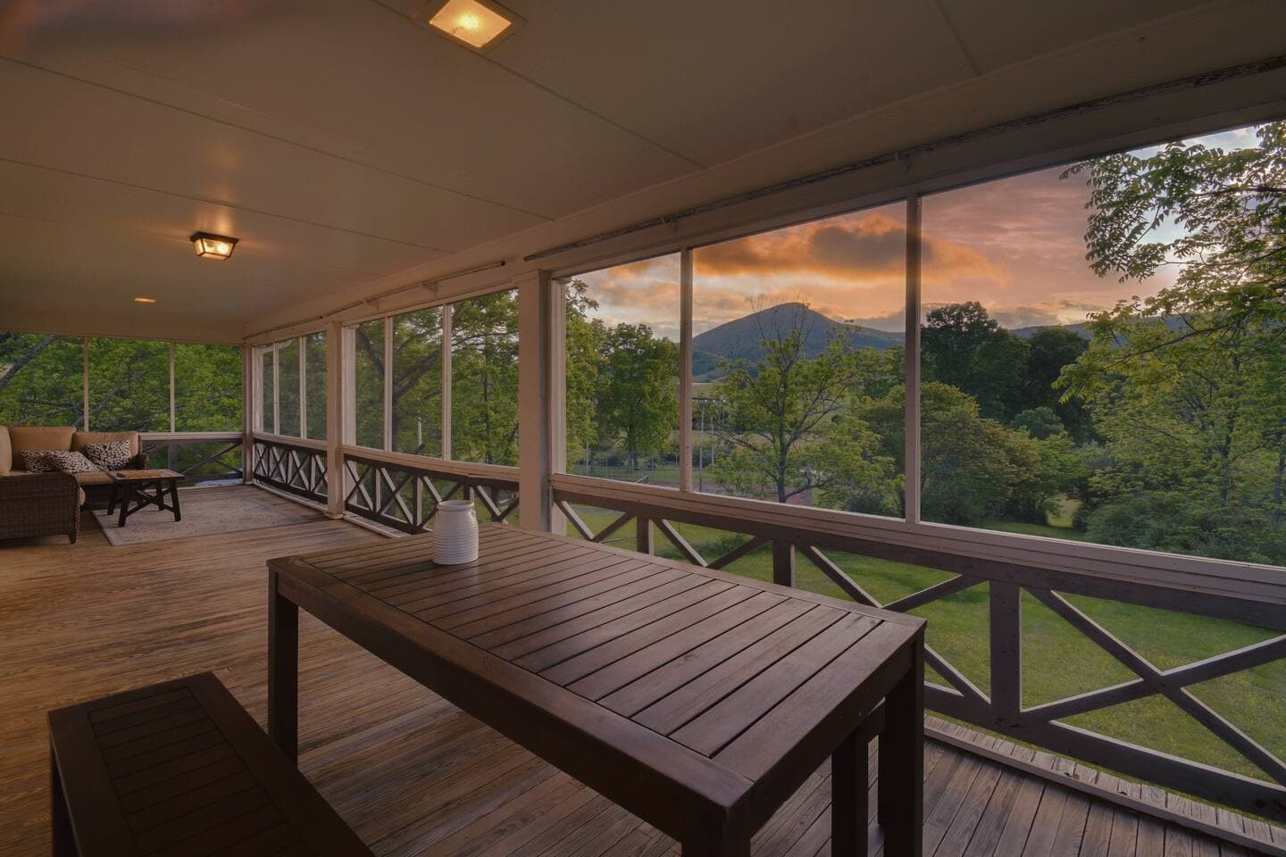 Screened balcony is perfect for relaxing while out on the farm and enjoying incredible views of Jump Mountain in the Shenadoah Mountains